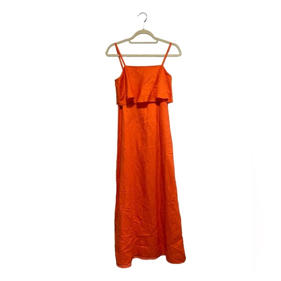 ANN TAYLOR Women's Linen Blend Maxi Dress Ruffle Tiered Size 0 in Orange - Picture 2 of 7